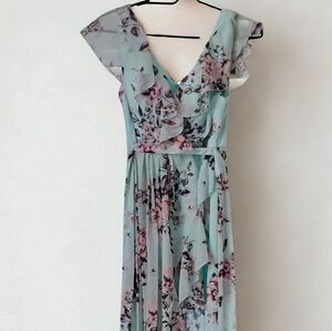 SHEIN Floral Hi/Low Dress in Mint and Pink